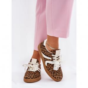 Niskie Sneakersy Damskie Z Koronką Panterka Brązowe
