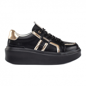 Skórzane czarne sneakersy na platformie