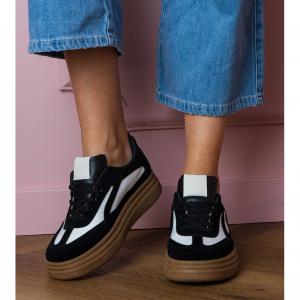 Czarne sneakersy trampki na grubej podeszwie