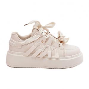 Eko Skórzane Sneakersy Na Platformie Beżowe beżowy
