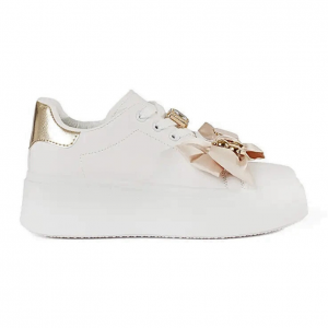 Biało-złote sneakersy ze złotymi dodatkami białe
