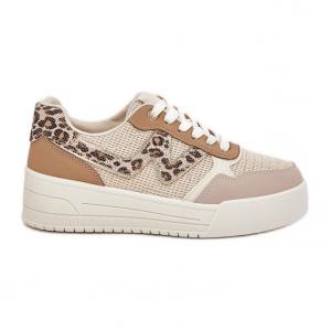 Buty Sportowe Damskie Na Platformie Panterka Khaki beżowy