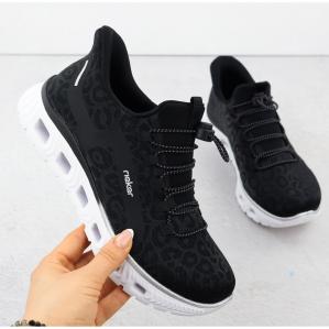 Buty sportowe damskie w panterkę czarne Rieker M6066-01