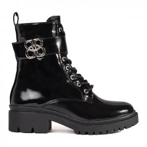 Czarne lakierowane botki workery damskie