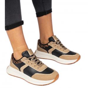 Czarne sneakersy damskie z brokatem o zwierzęcym wzorze