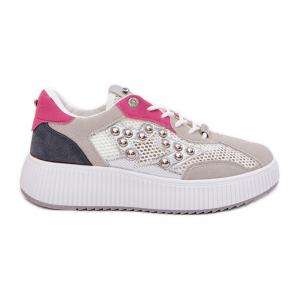 Buty Sportowe Damskie Z Siateczką I Ćwiekami Szare