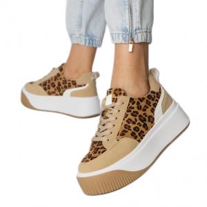 Panterkowe sneakersy damskie z ekozamszu brązowe