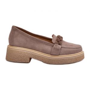 Zazoo 3429/W Damskie Zamszowe Mokasyny Z Ozdobą Cappuccino beżowy