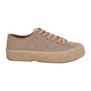 Wzorzyste Trampki Damskie Na Platformie Z Plecionką Lee Cooper LCW-25-08-3646L Khaki beżowy