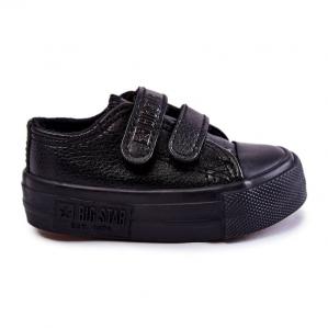 Dziecięce Skórzane Trampki Na Rzep Big Star KK374090 Czarne