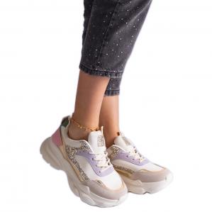Wielokolorowe sneakersy z brokatowymi wstawkami beżowe beżowy