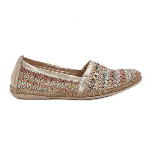 Eleganckie Skórzane Espadryle Z Plecionką Zazoo 10178 Multikolor złoty