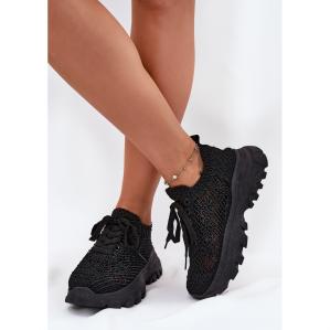Sneakersy Damskie Z Szydełkową Cholewką Czarne