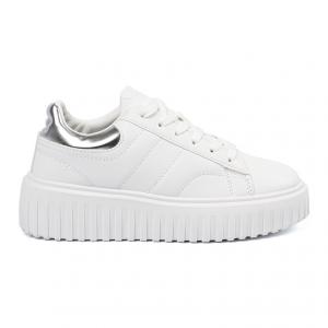 Shelvt Białe damskie sneakersy ze srebrnymi wstawkami