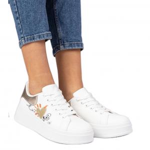 Biało-złote sneakersy trampki sportowe damskie z nadrukiem białe