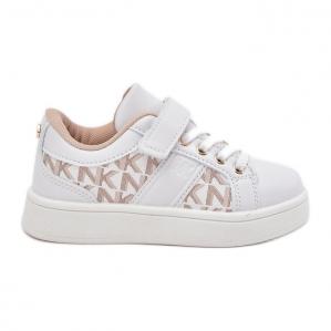 Buty Sportowe Sneakersy Dziecięce Z Eko Skóry Biało-Beżowe białe