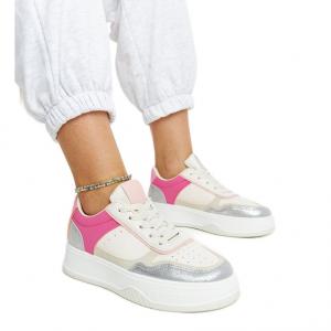 Biało-różowe sneakersy na grubszej podeszwie Rumai białe