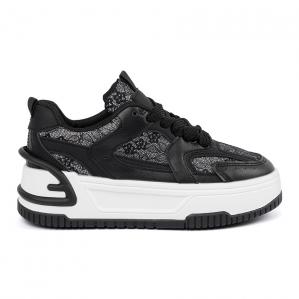 Sneakersy damskie z koronką czarno-białe czarne