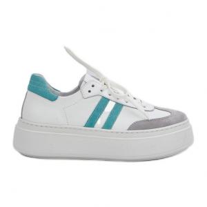 Zazoo N1068S8 Skórzane Niskie Sneakersy Damskie Na Platformie Białe