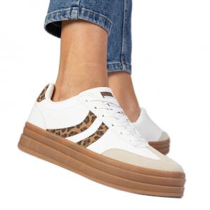 Białe sneakersy trampki damskie z panterkowym dodatkiem