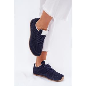 Buty Sportowe Damskie Z Eko Zamszu Granatowe niebieskie