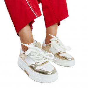 Biało-złote sneakersy na wysokiej platformie Farkas białe