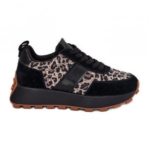 Zamszowe Sneakersy Damskie Na Platformie Panterka Vinceza 66793 Czarne
