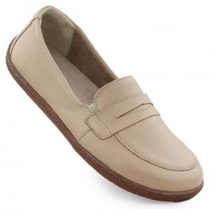 Skórzane pólbuty damskie mokasyny barefoot ekri Helios 433 beżowy