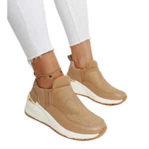 Brązowe sneakersy na koturnie z cyrkoniami Ashleey