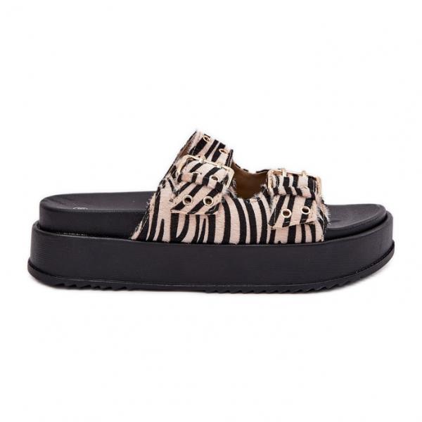 Inna Klapki Damskie Z Klamrami Na Platformie Zebra białe