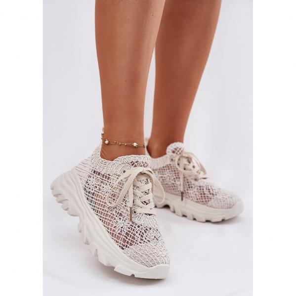 Sneakersy Damskie Z Szydełkową Cholewką Beżowe beżowy
