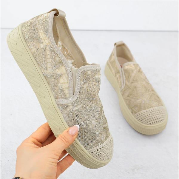 Espadryle damskie wsuwane z koronką beżowe Artiker 56C2127 beżowy