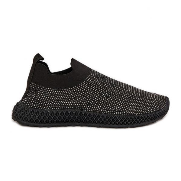 S.Barski Wsuwane Buty Sportowe Damskie Ze Zdobieniem TW121 Czarne