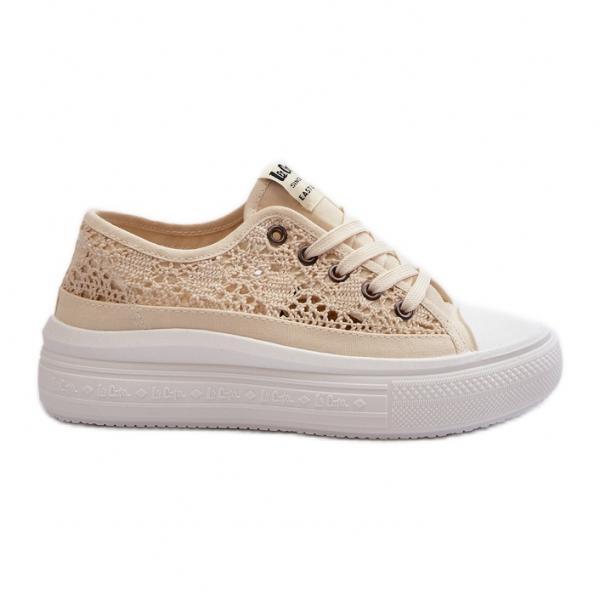 Koronkowe Trampki Damskie Lee Cooper LCW-23-44-1620 Beżowe beżowy