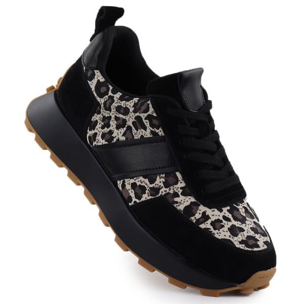 Skórzane sneakersy na platformie w panterkę czarne Vinceza 66793
