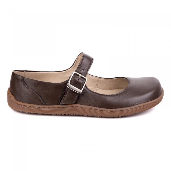 Baleriny barefoot damskie Olivier 1286 – skórzane buty z klamerką brązowe
