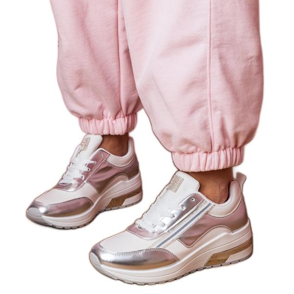 Białe sneakersy z cyrkoniami i metaliczną wstawką