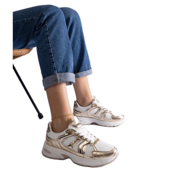 Białozłote sneakersy sportowe złoty