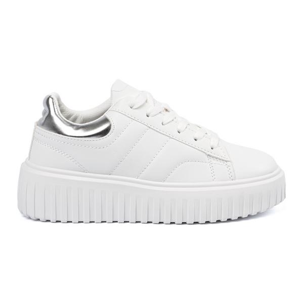 Shelvt Białe damskie sneakersy ze srebrnymi wstawkami