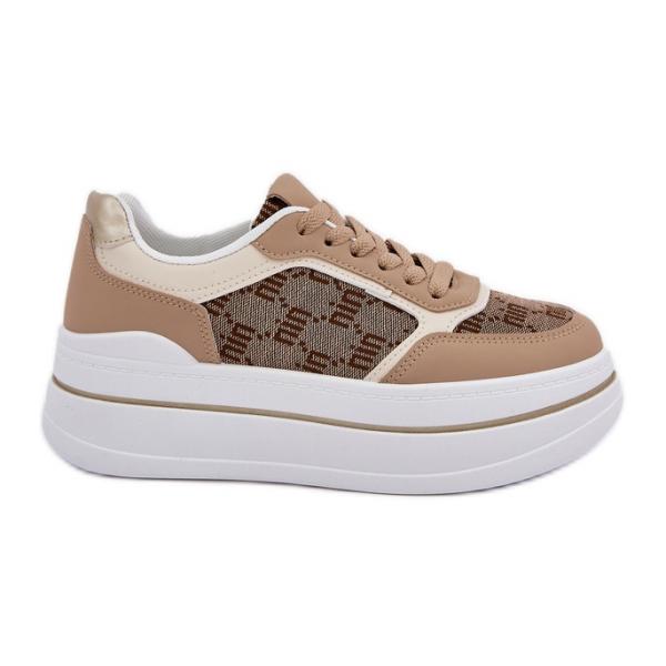 Sneakersy Damskie Ze Wzorem Beżowe beżowy