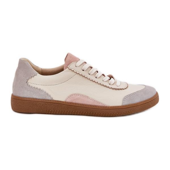 Skórzane Sneakersy Damskie Zazoo N1220 Beżowe beżowy