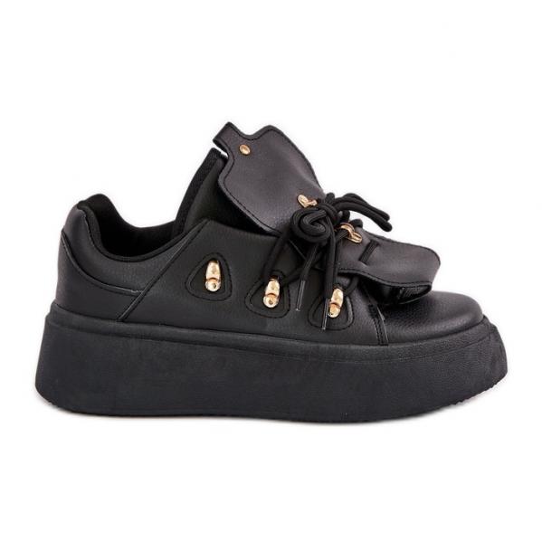 Sneakersy Damskie Na Platformie Czarne