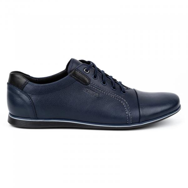 Kampol Buty męskie skórzane casual 39/63KAM granatowe niebieskie