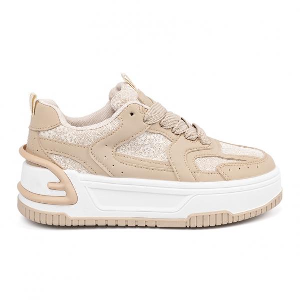 Sneakersy damskie z koronką beżowe beżowy