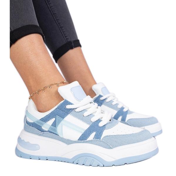 Jeansowe sneakersy z grubymi sznurówkami niebieskie
