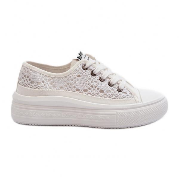 Koronkowe Trampki Damskie Lee Cooper LCW-23-44-1617 Białe