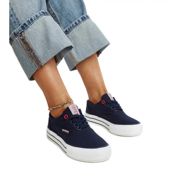 Granatowe damskie trampki na grubej podeszwie Cross Jeans niebieskie