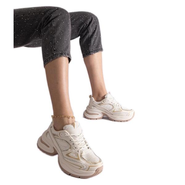 Beżowe sneakersy na masywnej podeszwie beżowy