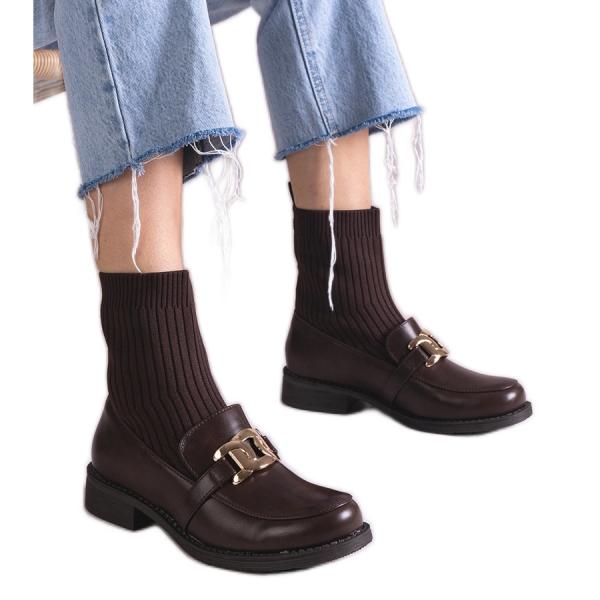 Brązowe botki z materiałową cholewką
