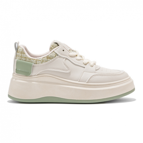 Damskie czarne sneakersy na grubej podeszwie beżowy